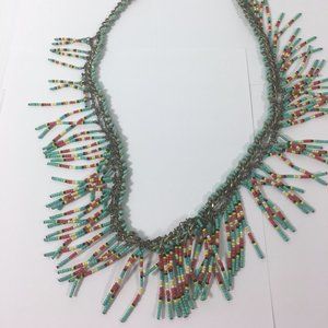 Southwestern Beaded Bib Necklace Multicolor Long